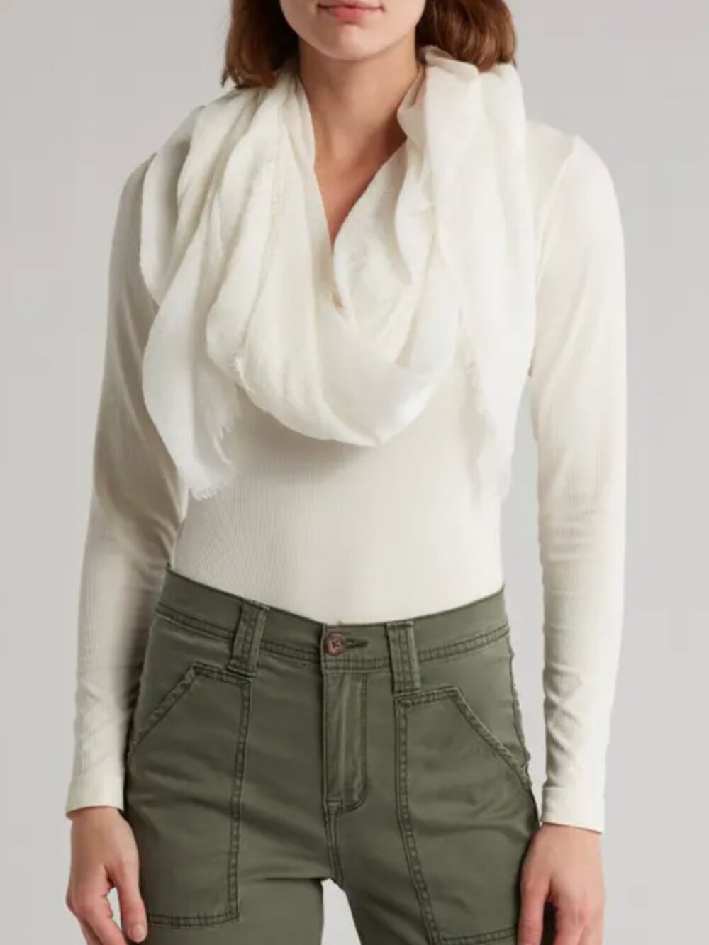Melrose and Market Trim Frayed scarf In White